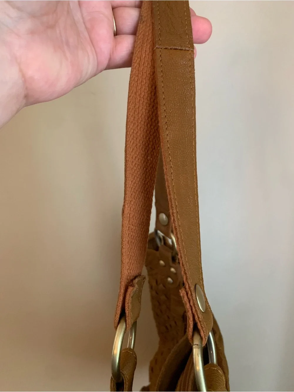 Amerileather  Leather Woven Shoulder Bag Purse Bag Boho, Missing Strap